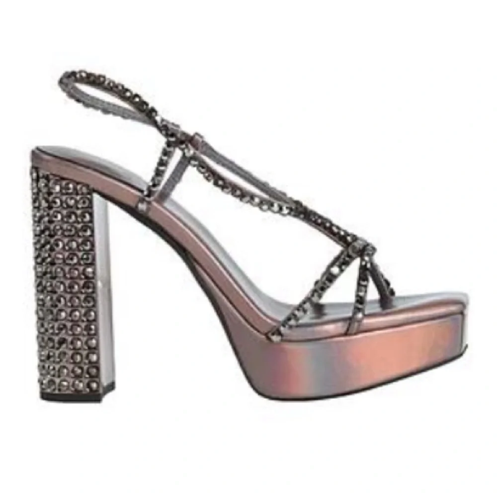 Jeffrey Campbell Metallic Strappy Platform Rhinestones Heels Sandals. Size 7